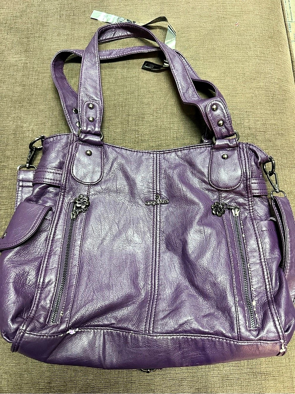 angel kiss Multi-Pocket Hobo Shoulder Bag Purple Tote Bag